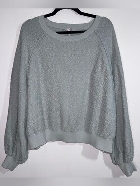 Free People Boucle Pullover Sweater Oversized Crop Sage Green M
